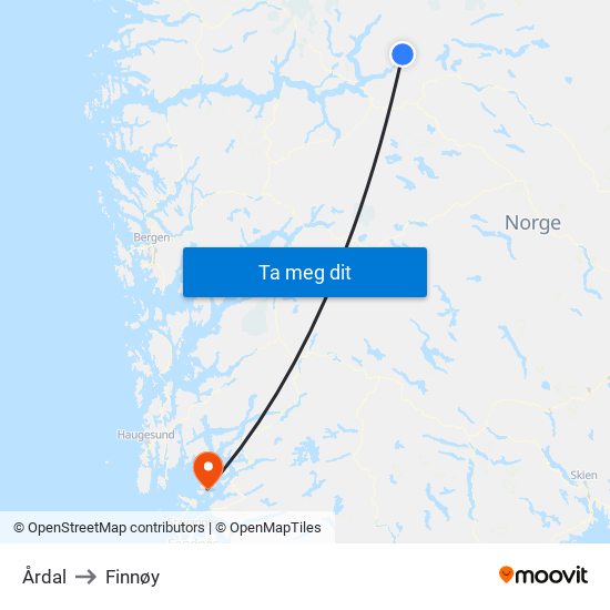 Årdal to Finnøy map
