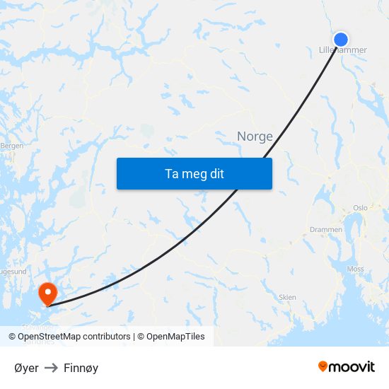 Øyer to Finnøy map