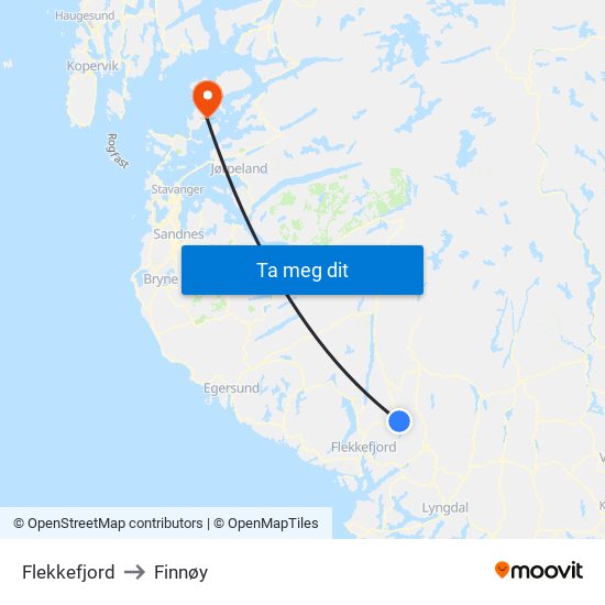 Flekkefjord to Finnøy map