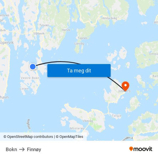 Bokn to Finnøy map