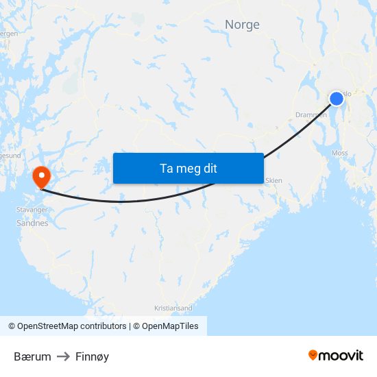 Bærum to Finnøy map