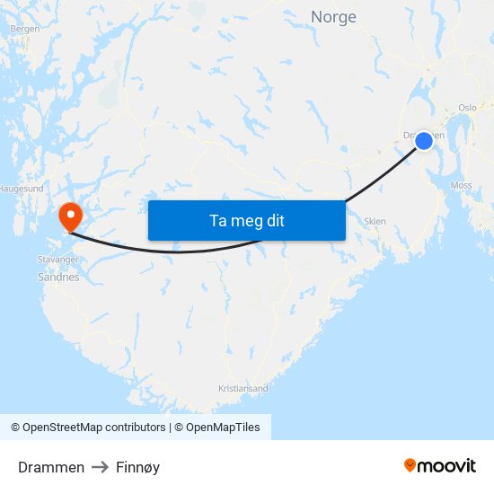 Drammen to Finnøy map