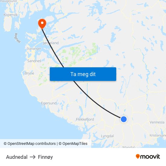 Audnedal to Finnøy map