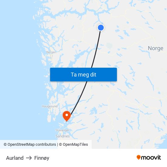 Aurland to Finnøy map