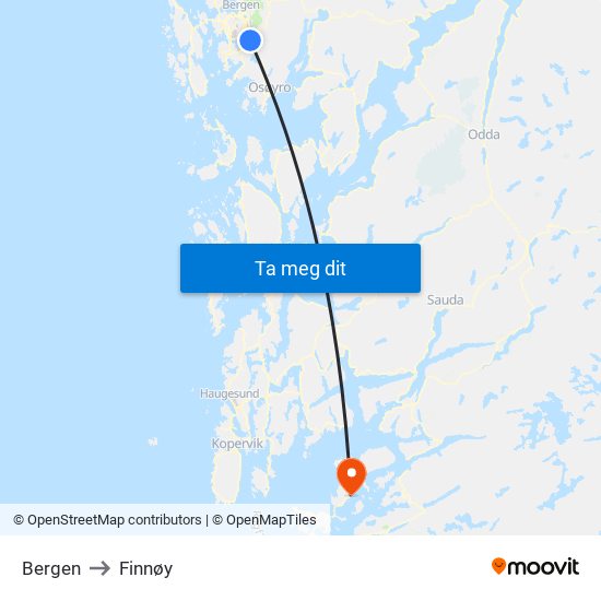 Bergen to Finnøy map