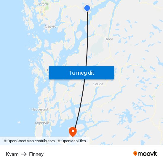Kvam to Finnøy map