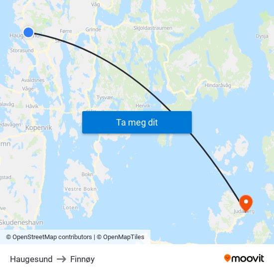 Haugesund to Finnøy map