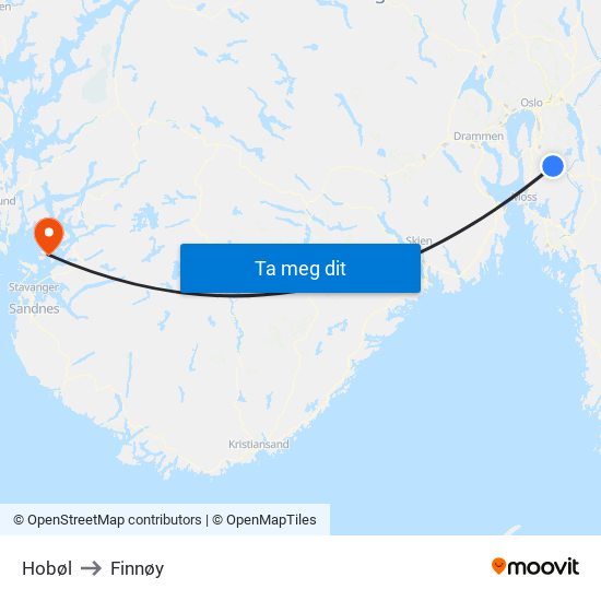 Hobøl to Finnøy map