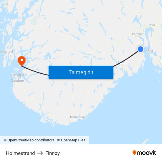 Holmestrand to Finnøy map