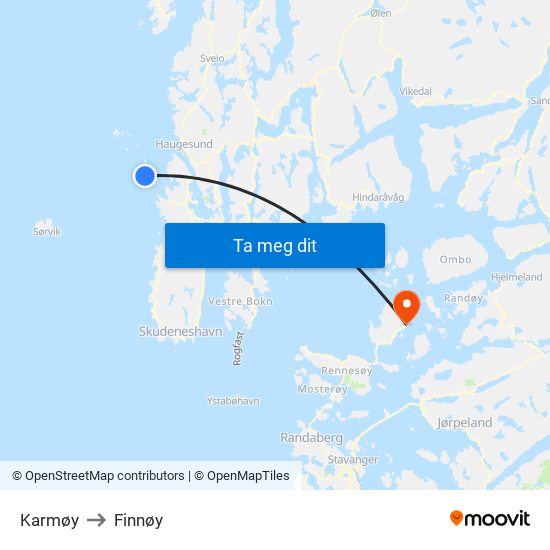 Karmøy to Finnøy map