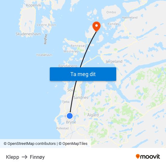 Klepp to Finnøy map