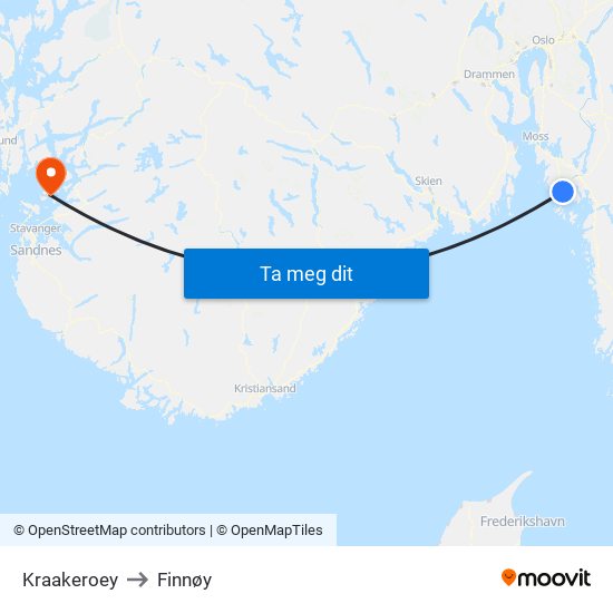 Kraakeroey to Finnøy map