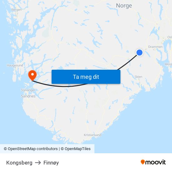 Kongsberg to Finnøy map