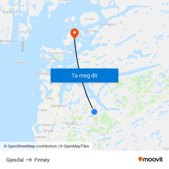Gjesdal to Finnøy map