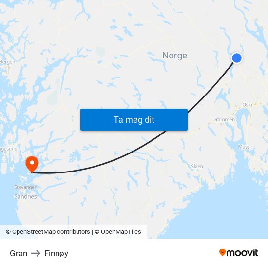 Gran to Finnøy map