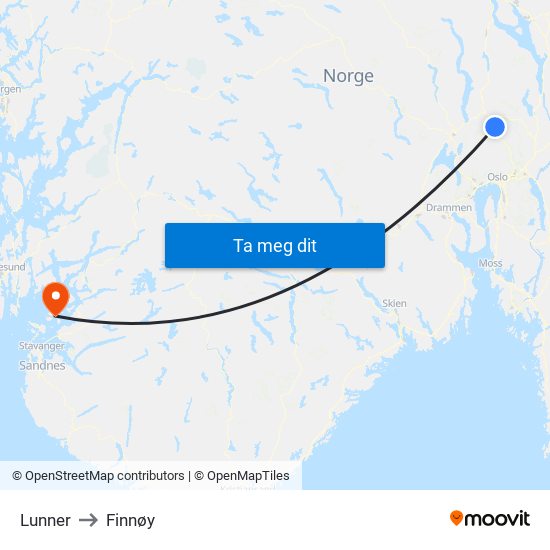 Lunner to Finnøy map