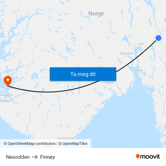 Nesodden to Finnøy map