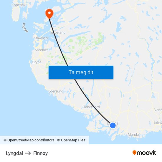 Lyngdal to Finnøy map