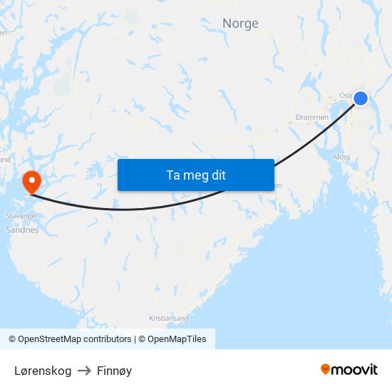 Lørenskog to Finnøy map