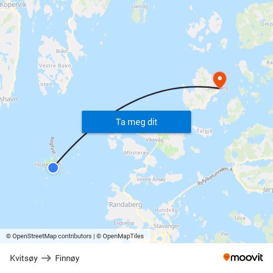 Kvitsøy to Finnøy map