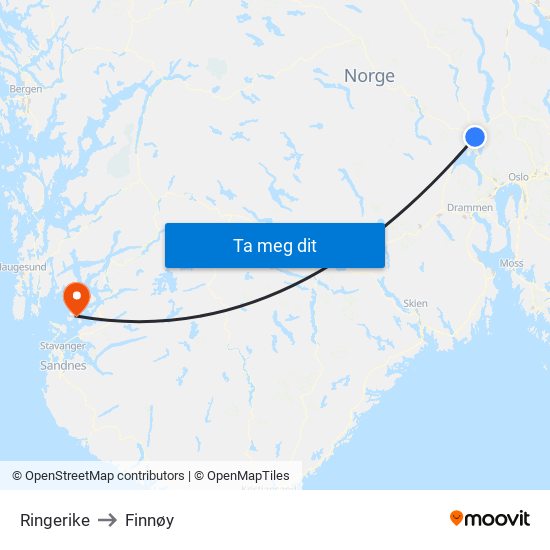 Ringerike to Finnøy map