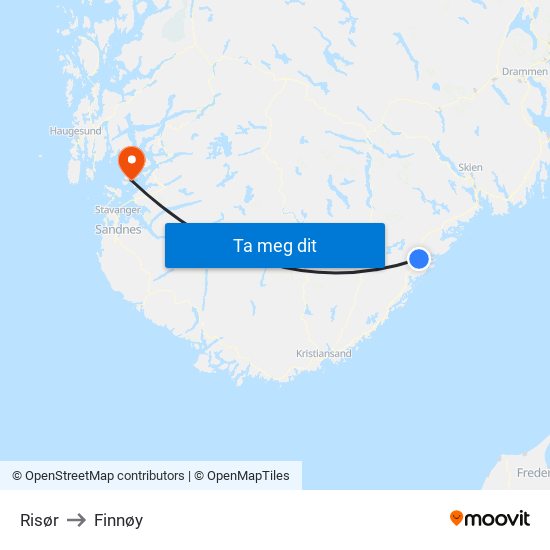 Risør to Finnøy map