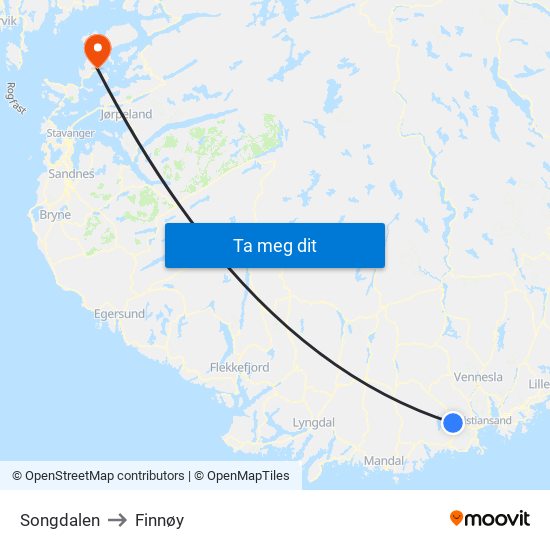 Songdalen to Finnøy map