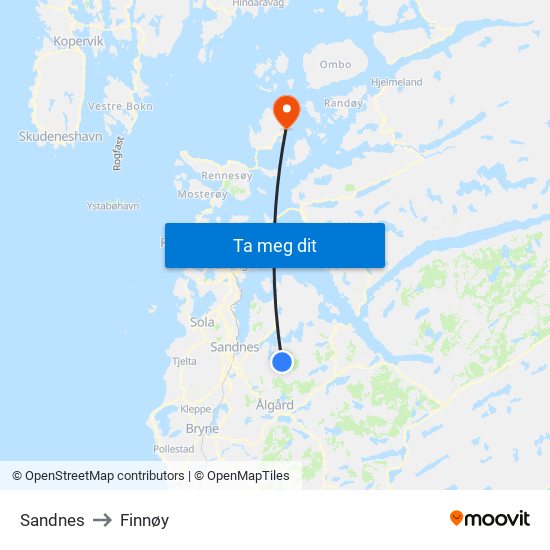 Sandnes to Finnøy map