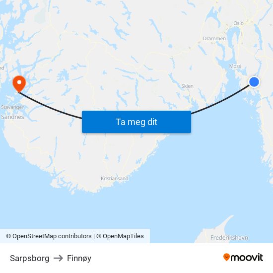 Sarpsborg to Finnøy map