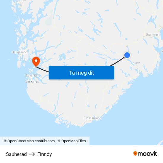 Sauherad to Finnøy map
