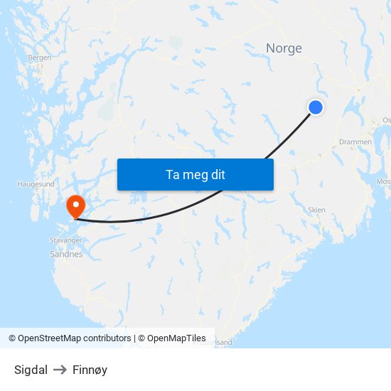 Sigdal to Finnøy map