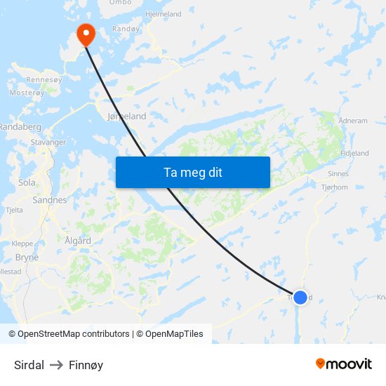 Sirdal to Finnøy map