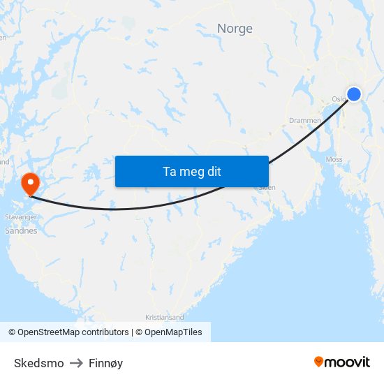 Skedsmo to Finnøy map