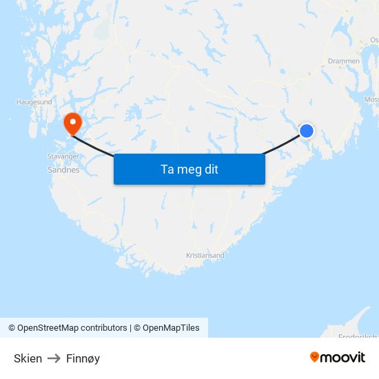 Skien to Finnøy map