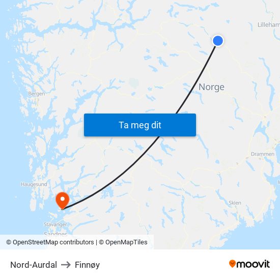 Nord-Aurdal to Finnøy map