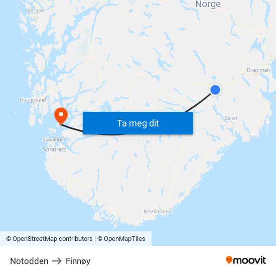 Notodden to Finnøy map
