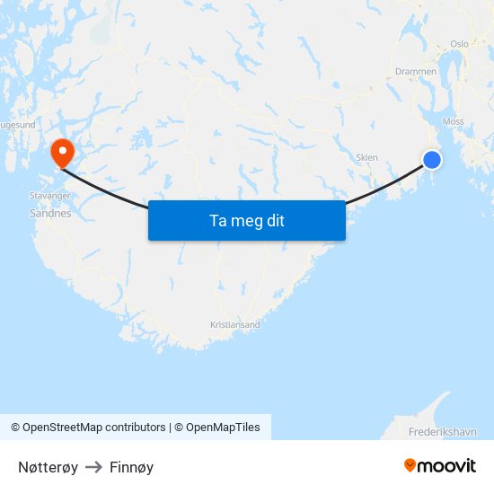 Nøtterøy to Finnøy map