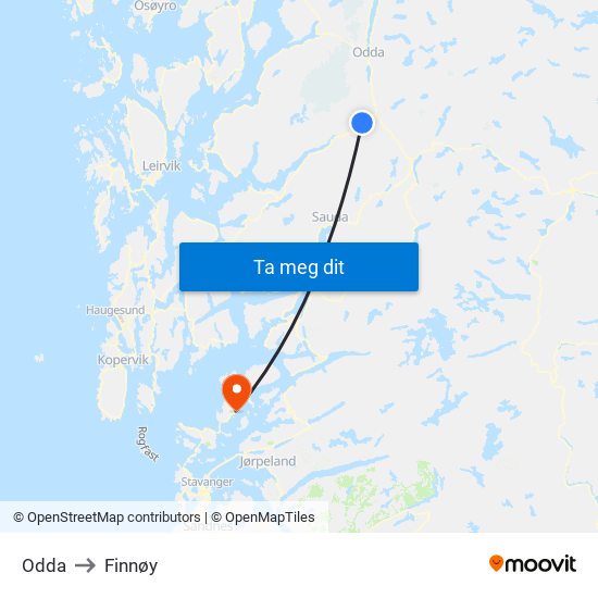 Odda to Finnøy map