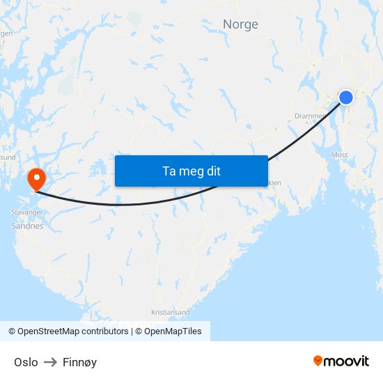 Oslo to Finnøy map