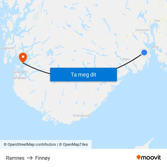 Ramnes to Finnøy map