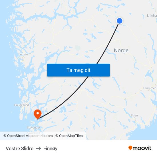 Vestre Slidre to Finnøy map