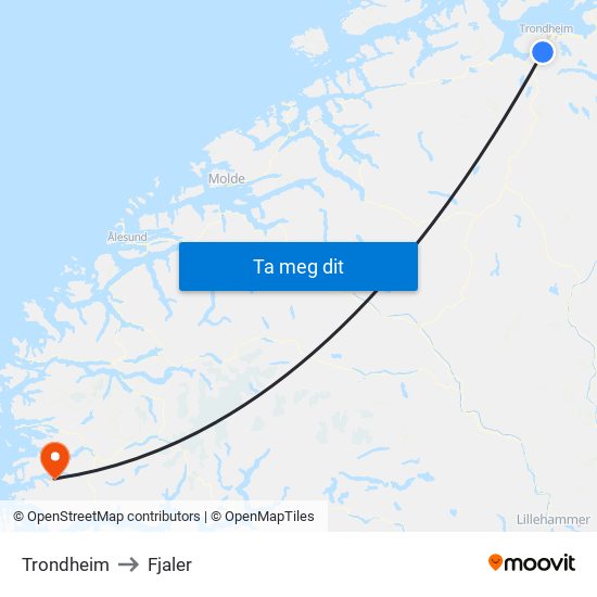 Trondheim to Fjaler map