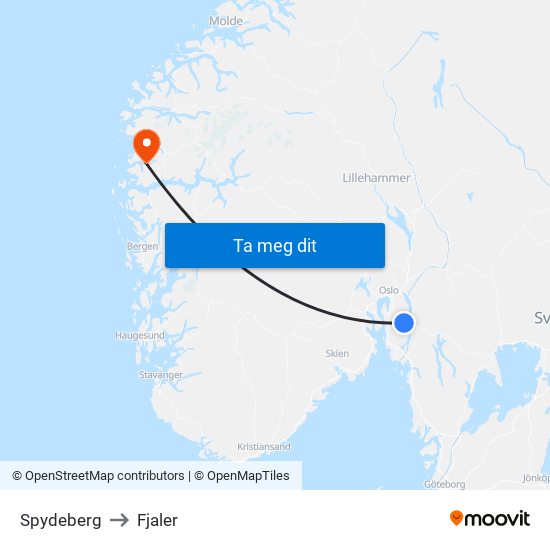 Spydeberg to Fjaler map