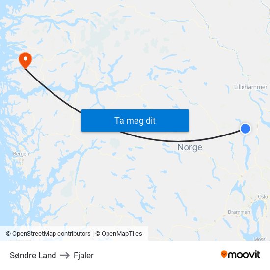 Søndre Land to Fjaler map