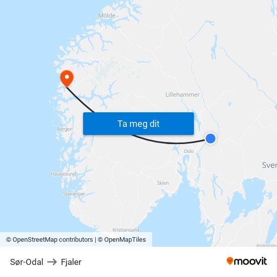 Sør-Odal to Fjaler map