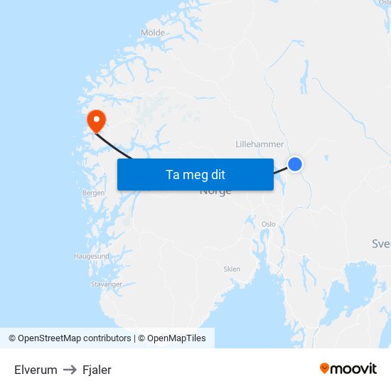 Elverum to Fjaler map