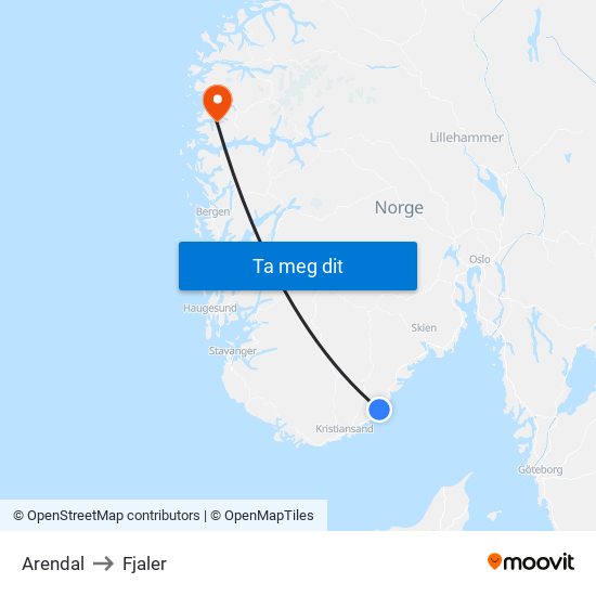 Arendal to Fjaler map