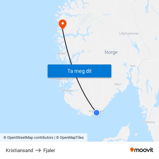 Kristiansand to Fjaler map