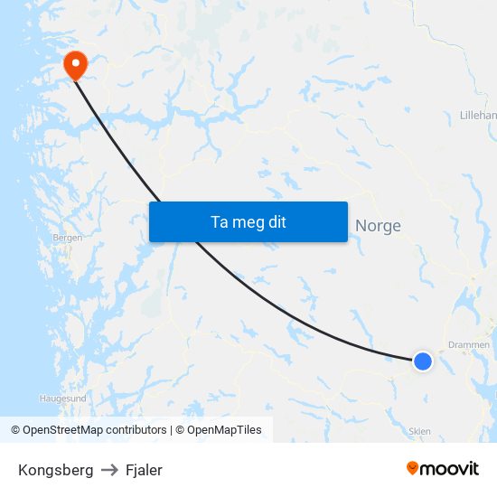 Kongsberg to Fjaler map