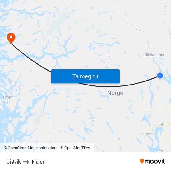 Gjøvik to Fjaler map